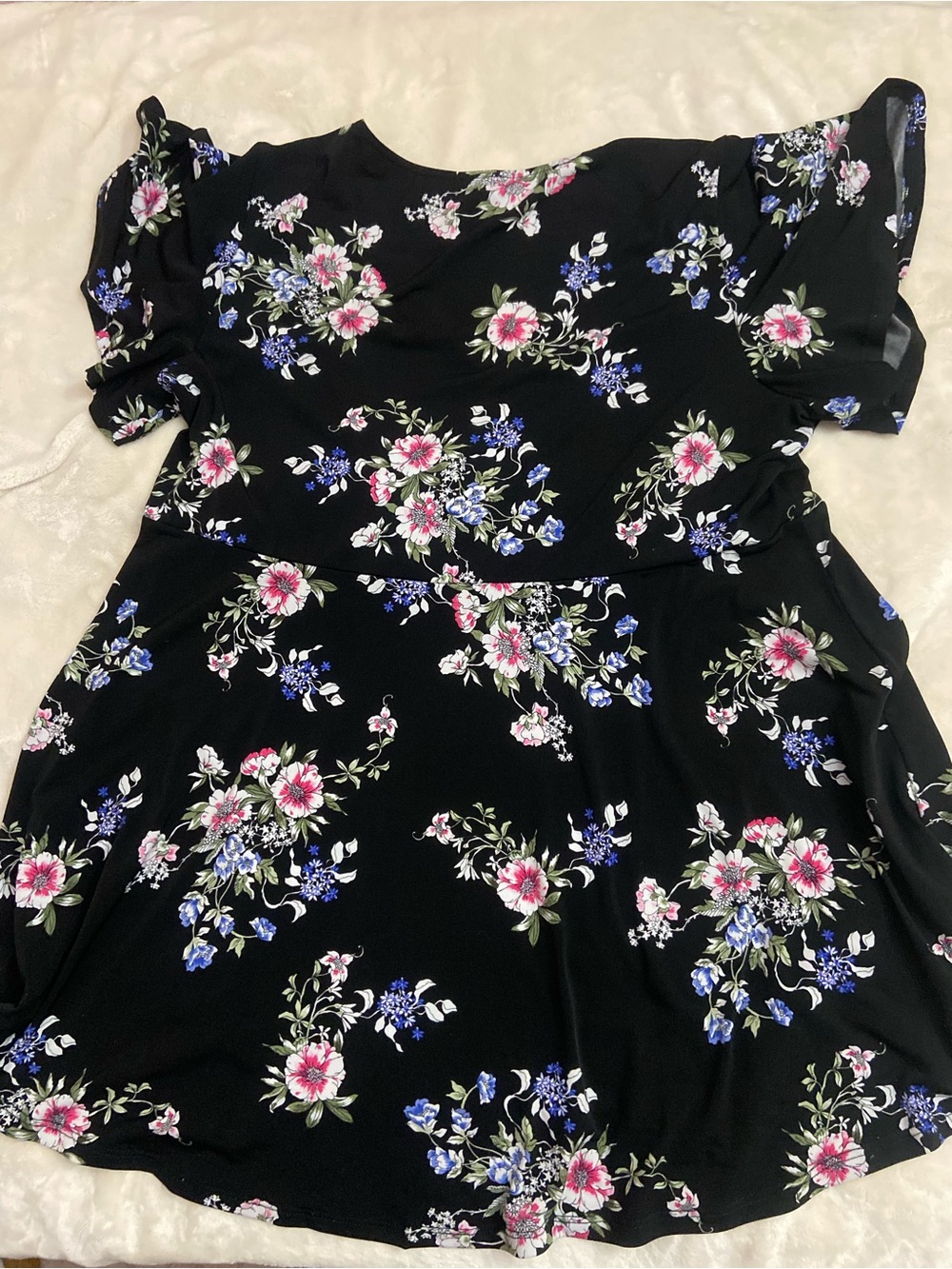 torrid Black Floral Fit-and-Flare Dress with Pink and Blue Blooms
